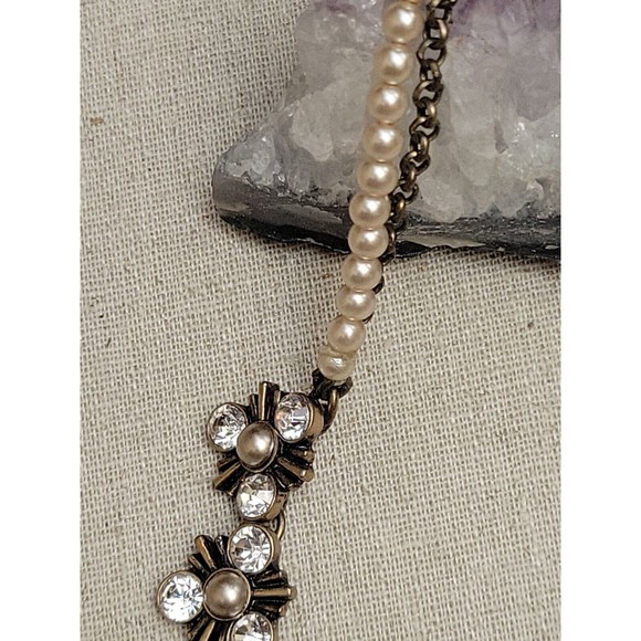 Ann Taylor Loft Rhinestone Collar Necklace Antiqued Champagne & Cream Faux Pearl - Picture 5 of 9